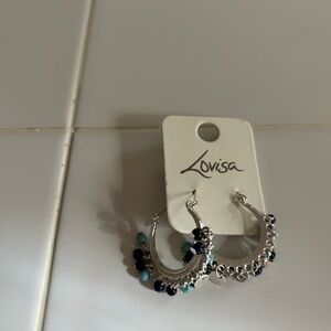 Silver and Blue Beaded Hoop Earrings